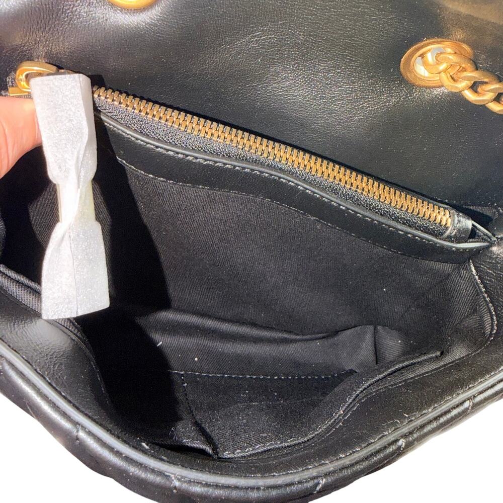 Quince NWT Black Chevron Quilted 100% Sheepskin Leather Crossbody Bag Gold - Picture 10 of 13